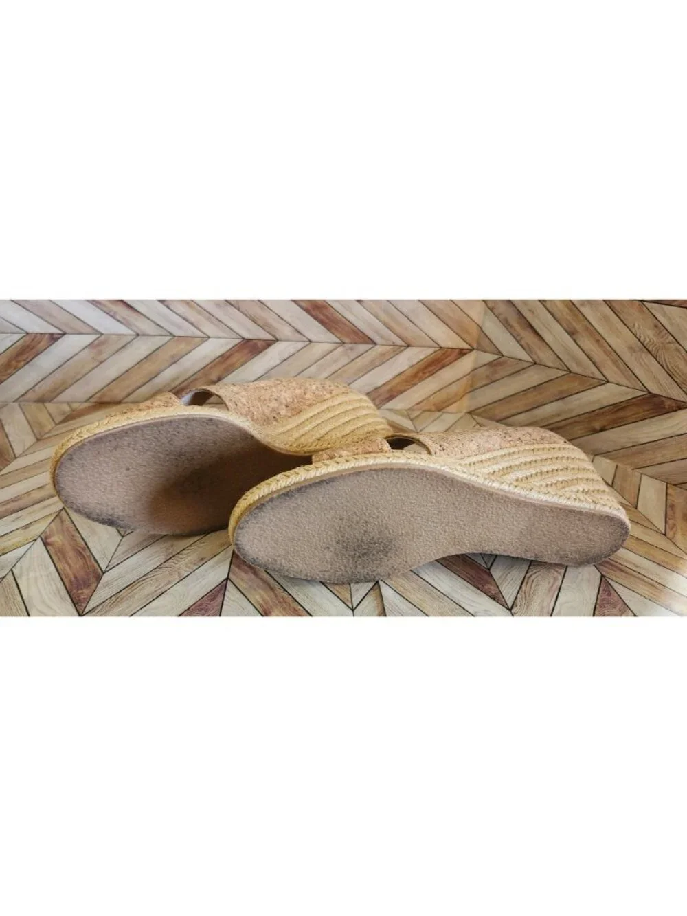 Women Jack Rogers Palmer Crisscross Wedge Tan Cork Espadrille Shoe Size 7.5